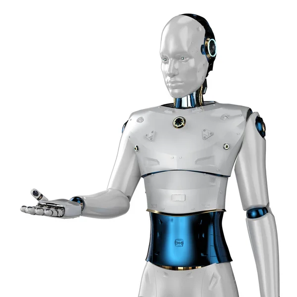 Renderowanie Sztuczna Inteligencja Robot Lub Cyborg Open Hand Izolowane Białym — Zdjęcie stockowe