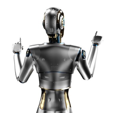 3D görüntüleme yapay zeka robotu veya cyborg parmak izi beyaz arka planda izole edildi