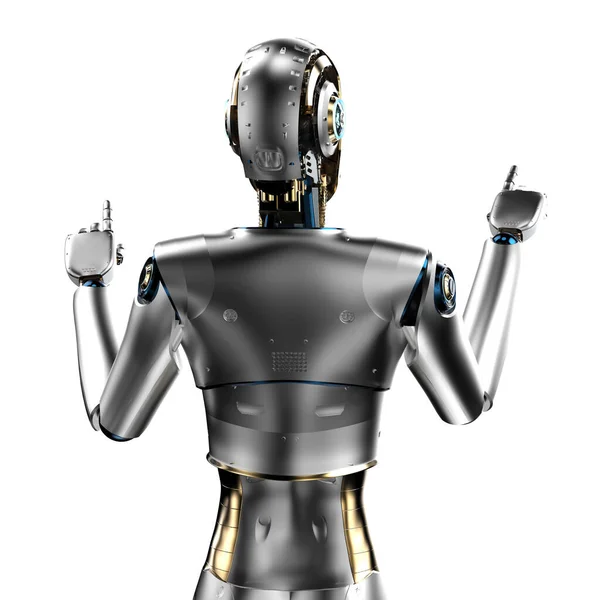 Απόδοση Πίσω Όψη Τεχνητή Νοημοσύνη Ρομπότ Cyborg Δάχτυλο Σημείο Απομονώνονται — Φωτογραφία Αρχείου