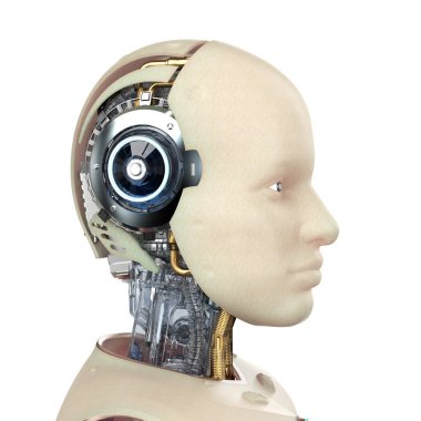 Beyaz tenli 3 boyutlu ai robot.
