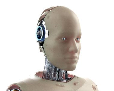 Beyaz tenli 3 boyutlu ai robot.