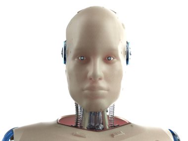 Beyaz tenli 3 boyutlu ai robot.