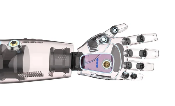 Robot Renderizado Mano Palma Abierta Con Piel Roja Vidriosa Aislada — Foto de Stock