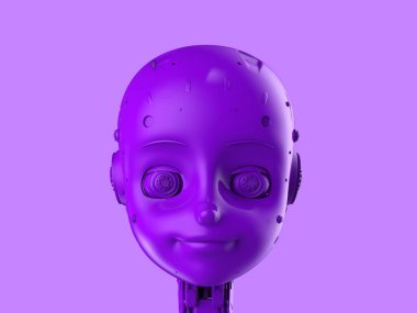 Mor arkaplanda 3D renkte tek renk ai robotu