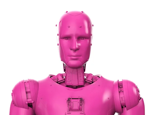 Robot Rose Fluo Rendu Cyborg Isolé Sur Fond Blanc — Photo