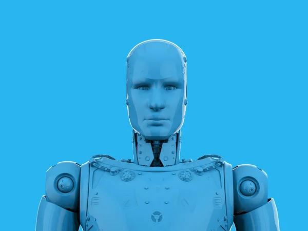 Rendering Einfarbig Blau Roboter Auf Blauem Hintergrund — Stockfoto