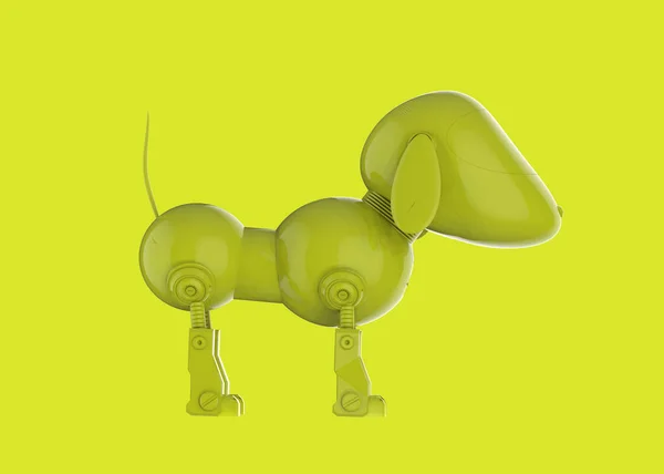 Renderização Única Cor Neon Amarelo Cão Robô Fundo Amarelo — Fotografia de Stock