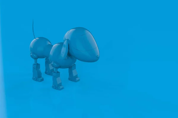 Renderização Única Cor Azul Robô Fundo Azul — Fotografia de Stock