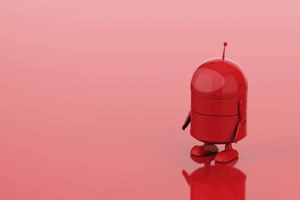 基于红色背景的单色红Ai机器人3D渲染 — 图库照片