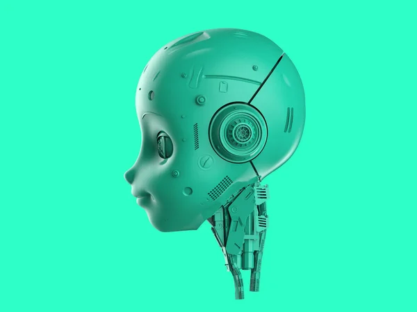 3d rendering green single color ai robot on green background