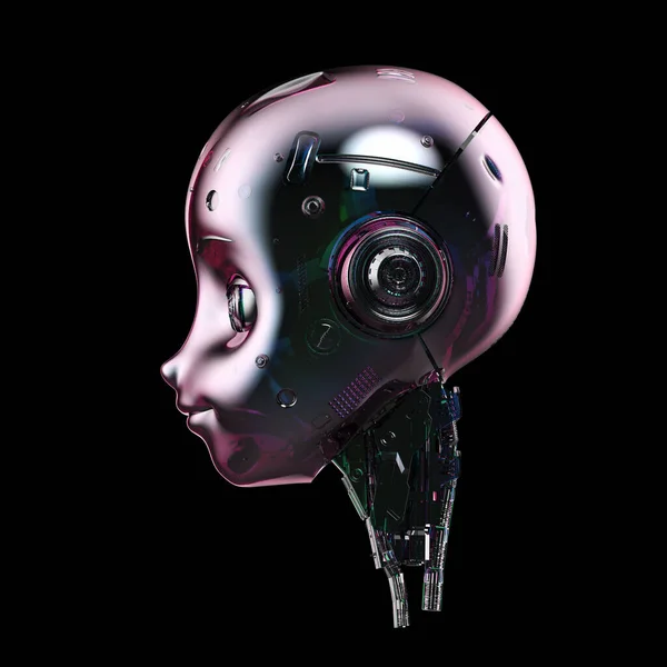 三维渲染金属Ai机器人或机器人 在黑色背景下隔离 — 图库照片