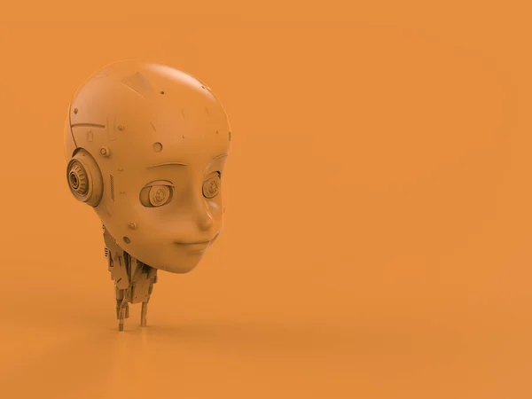 Рендеринг Оранжевый Одноцветный Робот Оранжевом Фоне — стоковое фото