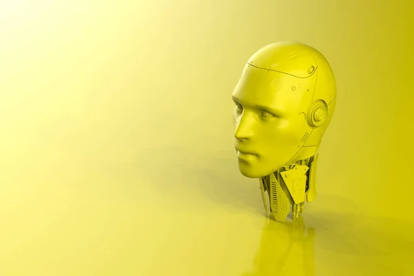 黄底单色霓虹灯黄井机器人3D渲染 — 图库照片