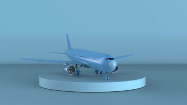 Mavi arka planda dönen 3D görüntüleme mavi uçak modeli 4k