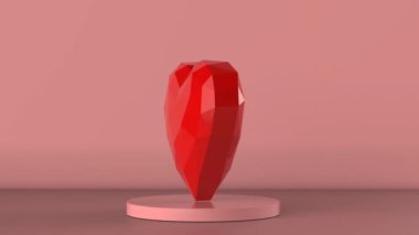 Pembe arka planda 3D çokgen kalp 4k görüntüsü oluşturuluyor