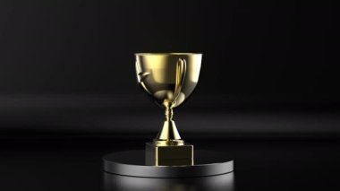 3D görüntüleme altın yıldız trophyon siyah arkaplan 4k