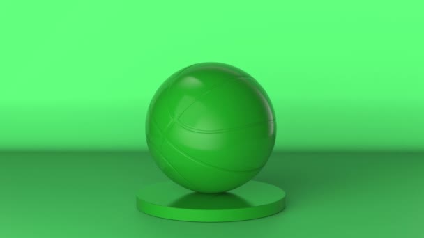 Візуалізація Зеленого Баскетбольного Яча Зеленому Фоні Кадри — стокове відео