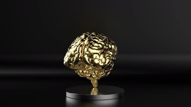 Rendering Golden Human Brain Black Background Footage — Stock Video