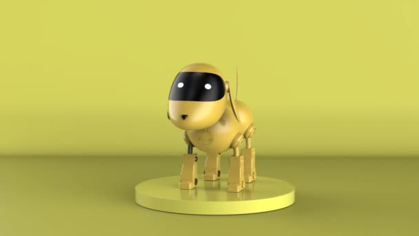 Rendering Yellow Dog Robot Yellow Background Footage — Stock Video