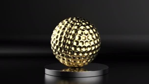 Renderização Bola Golfe Dourado Fundo Preto Imagens — Vídeo de Stock