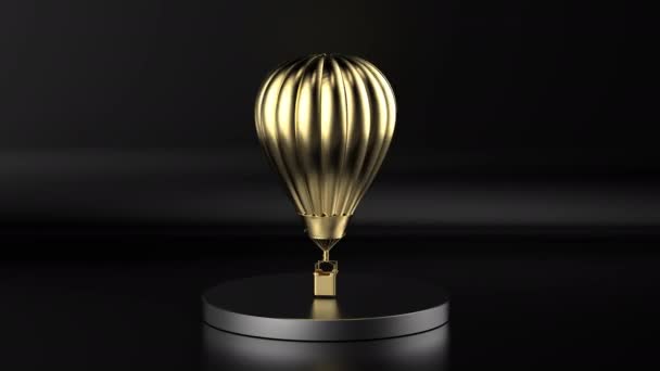 Rendering Gouden Hete Lucht Ballon Vliegen Zwarte Achtergrond Beeldmateriaal — Stockvideo