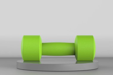 Gri arkaplanda 3D rendelenmiş yeşil halter