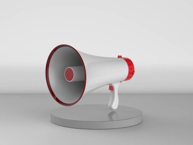 Gri arkaplanda 3D megafon oluşturuldu