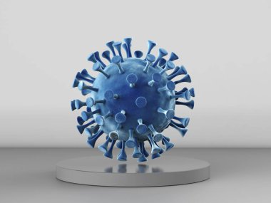 Gri arkaplanda 3D mavi bakteri ya da virüs hücresi oluşturuluyor