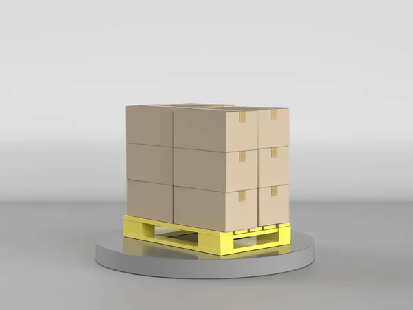 Rendering Stack Cardboard Boxes Plastic Pallet — Stock Photo, Image