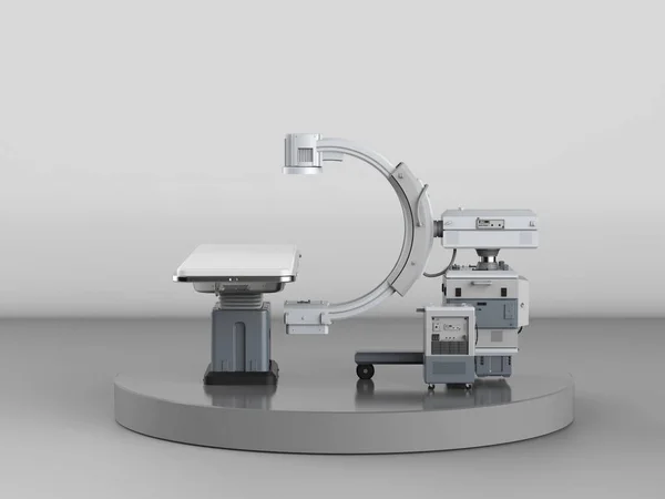 基于灰度背景的带监视器的三维C臂渲染机 — 图库照片