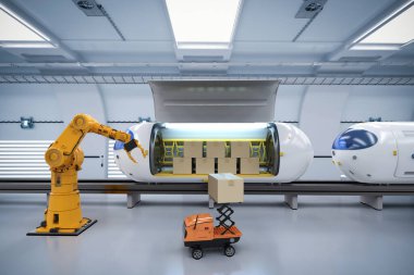 3D robotlu ulaşım teknolojisi karton kutuları otomasyon trenine taşıyor