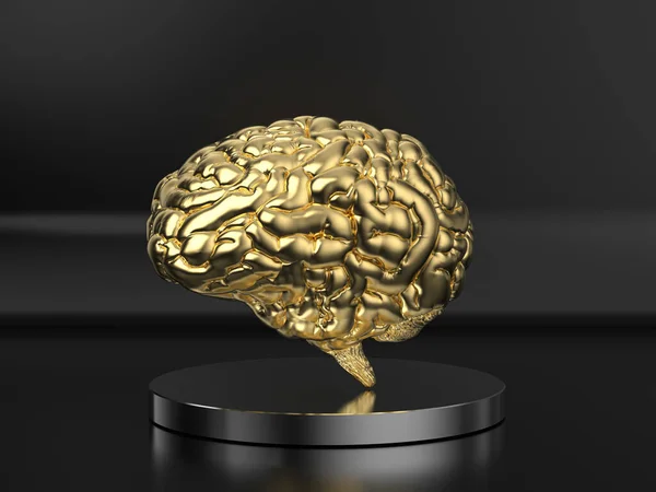 Rendering Goldenes Menschliches Gehirn Auf Schwarzem Hintergrund — Stockfoto