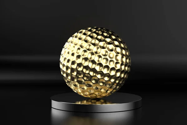 Renderização Bola Golfe Dourado Fundo Preto — Fotografia de Stock