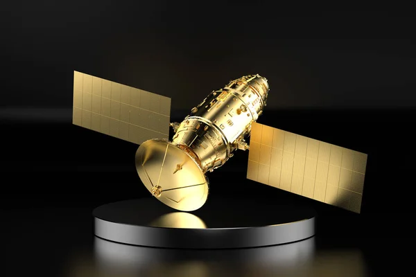 Rendering Golden Satellite Dish Stage Black Background — Stock Photo, Image