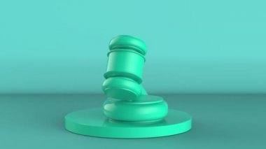 Yeşil arka plan 4K görüntülerinde 3D yeşil tokmak yargıcı