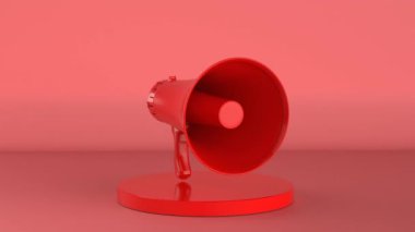 Sahnede kırmızı arka planda 4k görüntülü 3d görüntüleme kırmızı megafon