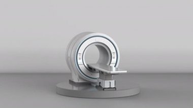 3D MRI tarama makinesi ya da manyetik rezonans görüntüleme cihazı gri arkaplan 4k görüntüleme aygıtı