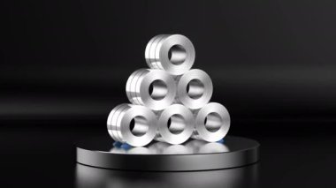 Siyah arka planda 3D çelik levha rulosu 4k görüntü