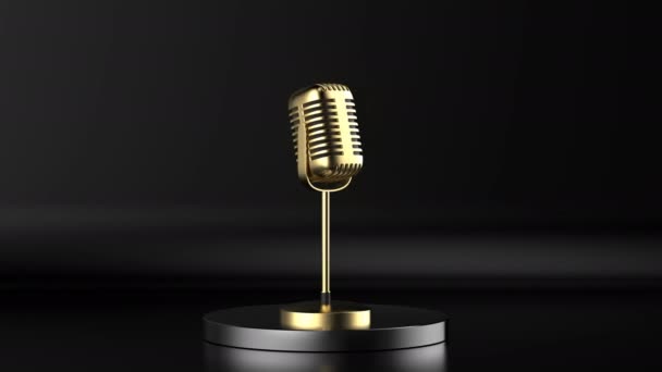 Renderização Microfone Dourado Palco Com Fundo Preto Imagens — Vídeo de Stock
