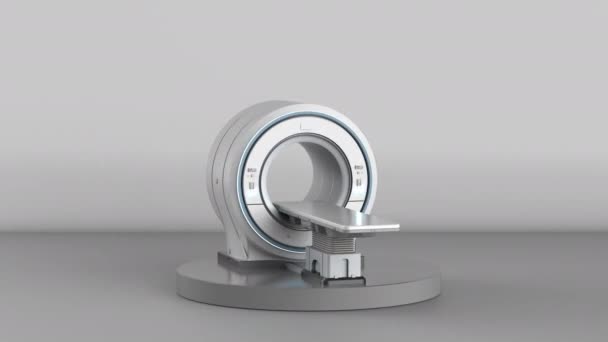 Máquina Varredura Renderização Mri Dispositivo Varredura Ressonância Magnética Fundo Cinza — Vídeo de Stock