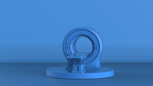 Mavi Arkaplandaki Mri Tarama Makinesi Veya Manyetik Rezonans Görüntüleme Cihazı — Stok video