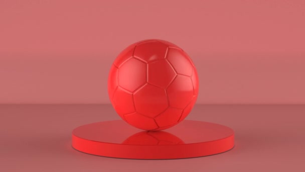 Rendering Red Soccer Ball Red Background Footage — Stock Video