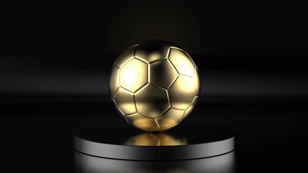 Rendering Goldener Fußball Auf Schwarzem Hintergrund Filmmaterial — Stockvideo