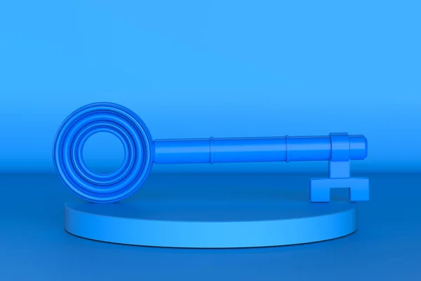 蓝色背景的3D渲染蓝键 — 图库照片