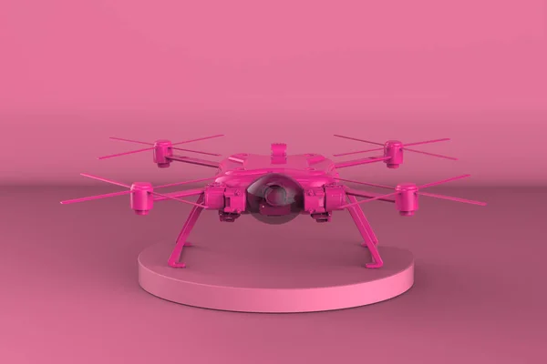 3D在粉红背景下渲染粉红无人机 — 图库照片