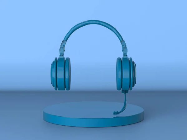 Rendering Blue Headset Headphones Microphone Blue Background — Stock Photo, Image