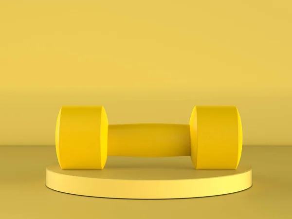 Rendering Yellow Dumbbell Yellow Background — Stock Photo, Image