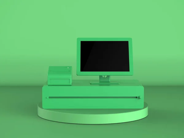 Rendering Green Cashier Machine Cash Register Green Background — Stock Photo, Image