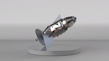 Gri arkaplan 4K görüntülü 3D uydu antenini sahneleme