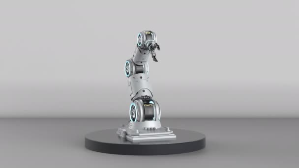 Braccio Robotico Rendering Sfondo Grigio — Video Stock